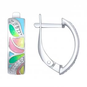 Серебряные серьги SOKOLOV 94022626 с фианитом и эмалью 94022626 фото