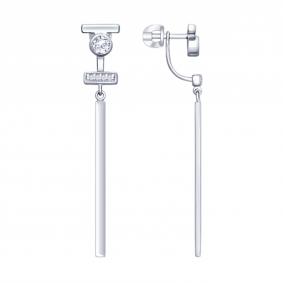 Серебряные серьги-трансформеры SOKOLOV с фианитом 94022741 94022741 фото