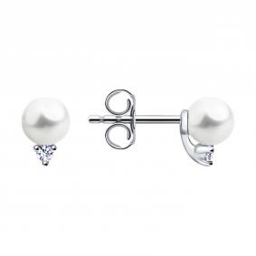 Серебряные серьги SOKOLOV 94023061-91 с фианитом и жемчугом 94023061-91 фото