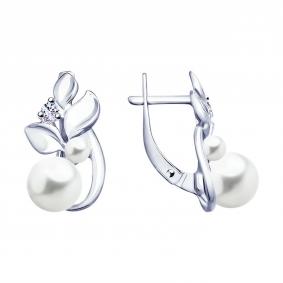 Серебряные серьги SOKOLOV 94023110-91 с фианитом и жемчугом 94023110-91 фото