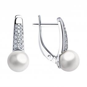 Серебряные серьги SOKOLOV 94023485-91 с фианитом и жемчугом 94023485-91 фото