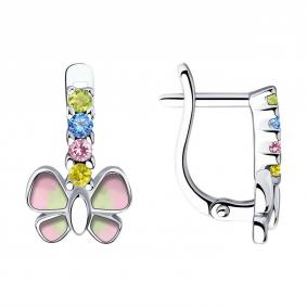 Серебряные серьги SOKOLOV 94023686-91 с фианитом и эмалью 94023686-91 фото