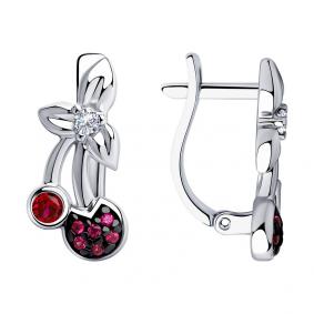 Серебряные серьги SOKOLOV 94023720 с фианитом и рубиновым корундом 94023720 фото
