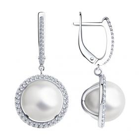 Серебряные серьги SOKOLOV 94023734 с фианитом и жемчугом 94023734 фото