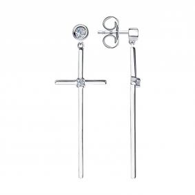 Серебряные серьги-кресты SOKOLOV с фианитом 94023768-91 94023768-91 фото