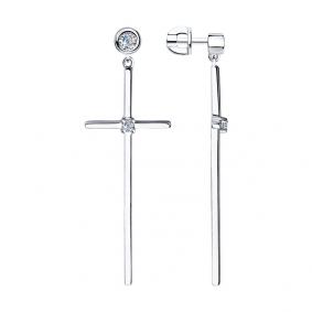 Серебряные серьги-кресты SOKOLOV с фианитом 94023768 94023768 фото