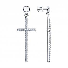 Серебряные серьги-кресты SOKOLOV с фианитом 94023774 94023774 фото