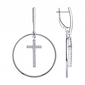 Серебряные серьги-кресты SOKOLOV с фианитом 94023796-91 94023796-91 фото