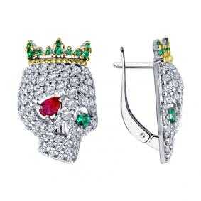 Серебряные серьги SOKOLOV 94024024 с фианитом и рубиновым корундом 94024024 фото