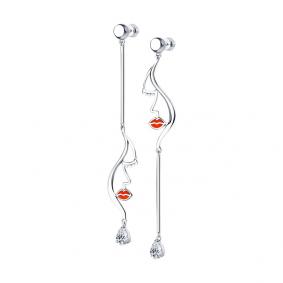 Серебряные серьги SOKOLOV 94024065 с фианитом и эмалью 94024065 фото