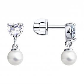Серебряные серьги SOKOLOV 94025616 с фианитом и жемчугом Swarovski 94025616 фото