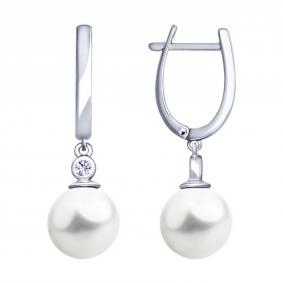 Серебряные серьги SOKOLOV 94025814-91 с фианитом и жемчугом 94025814-91 фото