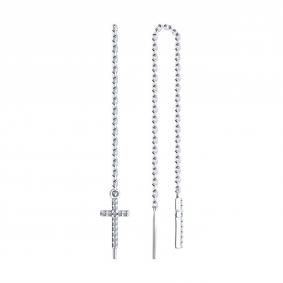 Серебряные серьги-кресты SOKOLOV с фианитом 94025836-91 94025836-91 фото