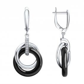 Серебряные серьги SOKOLOV 94025853-91 с фианитом и керамикой 94025853-91 фото