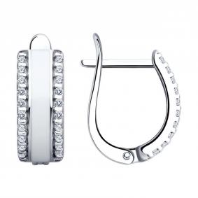 Серебряные серьги SOKOLOV 94025859-91 с фианитом и эмалью 94025859-91 фото