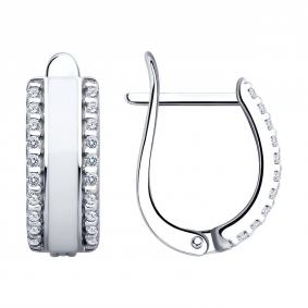 Серебряные серьги SOKOLOV 94025859 с фианитом и эмалью 94025859 фото