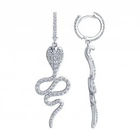 Серебряные серьги Символ года Змея SOKOLOV с фианитом 94025882 94025882 фото