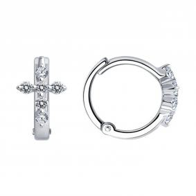 Серебряные серьги Кресты SOKOLOV с фианитом 94025889 94025889 фото