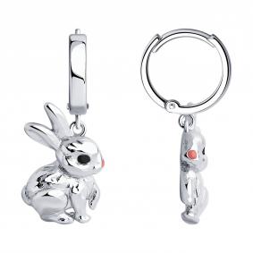 Серебряные серьги Символ года Кролик SOKOLOV с эмалью 94025923 94025923 фото