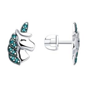 Серебряные серьги SOKOLOV 94025930 с фианитом и эмалью 94025930 фото