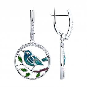 Серебряные серьги SOKOLOV 94025949 с фианитом и эмалью 94025949 фото