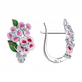 Серебряные серьги SOKOLOV 94025958 с фианитом и эмалью 94025958 фото