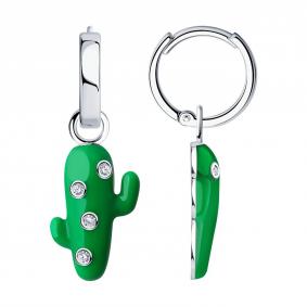 Серебряные серьги-трансформеры SOKOLOV с фианитом и эмалью 94025986 94025986 фото