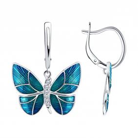 Серебряные серьги SOKOLOV 94026001-91 с фианитом и эмалью 94026001-91 фото