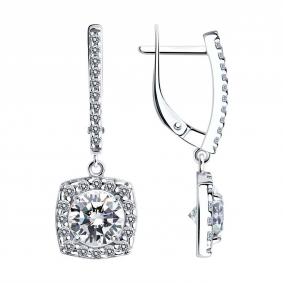 Серебряные серьги SOKOLOV 94026013 с фианитом 94026013 фото