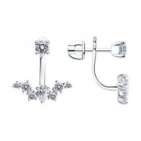 Серебряные серьги-трансформеры SOKOLOV с фианитом 94026014 94026014 фото