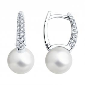 Серебряные серьги SOKOLOV 94026028-91 с фианитом и жемчугом 94026028-91 фото