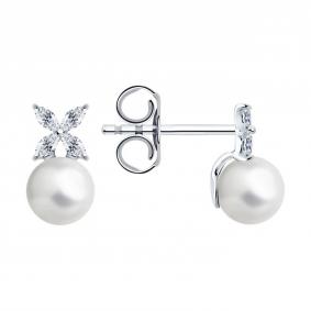 Серебряные серьги SOKOLOV 94026050-91 с фианитом и жемчугом 94026050-91 фото