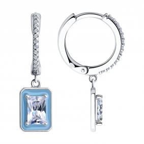 Серебряные серьги SOKOLOV 94026067 с фианитом и эмалью 94026067 фото