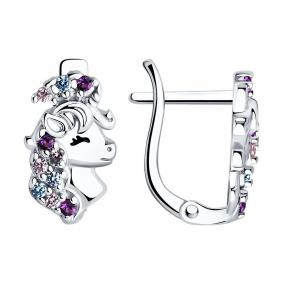 Серебряные серьги SOKOLOV 94026085-91 с фианитом и эмалью 94026085-91 фото