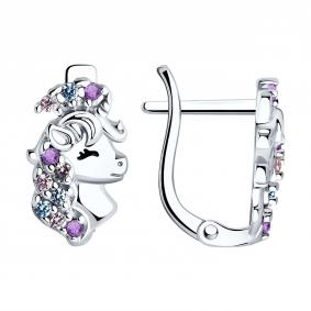 Серебряные серьги SOKOLOV 94026085 с фианитом и эмалью 94026085 фото