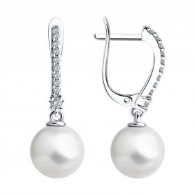 Серебряные серьги SOKOLOV 94026089-91 с фианитом и жемчугом 94026089-91 фото