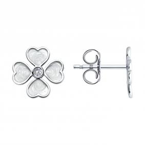 Серебряные серьги SOKOLOV 94026097-91 с фианитом и эмалью 94026097-91 фото