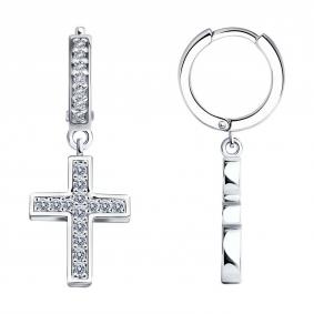 Серебряные серьги-кресты SOKOLOV с фианитом 94026215-91 94026215-91 фото