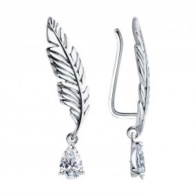 Серебряные серьги SOKOLOV 94026408 с фианитом 94026408 фото