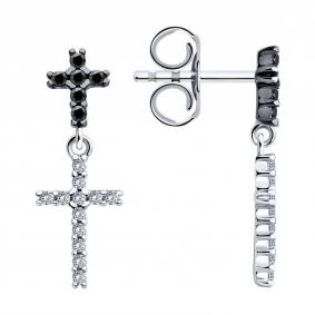 Серебряные серьги-кресты SOKOLOV с фианитом 94026449-91 94026449-91 фото