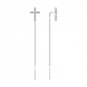 Серебряные серьги-кресты SOKOLOV с фианитом 94026504-91 94026504-91 фото