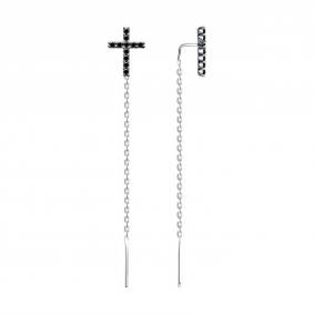 Серебряные серьги-кресты SOKOLOV с фианитом 94026505-91 94026505-91 фото