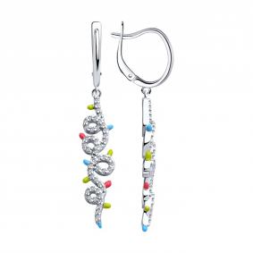 Серебряные серьги SOKOLOV 94026615 с фианитом и эмалью 94026615 фото