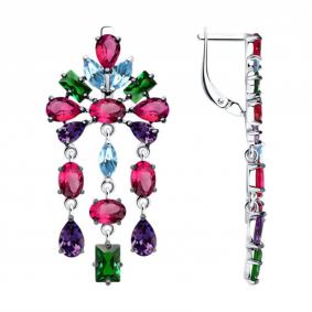 Серебряные серьги SOKOLOV 94026621-91 с фианитом и рубиновым корундом 94026621-91 фото
