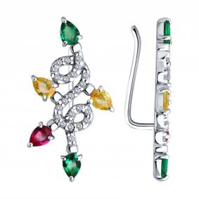 Серебряные серьги SOKOLOV 94026626 с фианитом и рубиновым корундом 94026626 фото