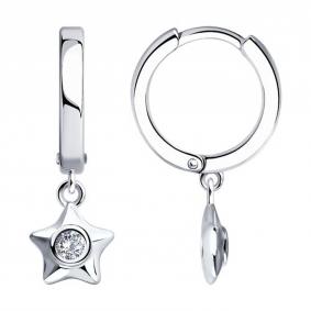 Серебряные серьги SOKOLOV 94026628 с фианитом 94026628 фото