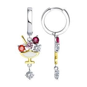 Серебряные серьги SOKOLOV 94026661 с фианитом, эмалью и рубиновым корундом 94026661 фото