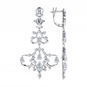 Серебряные серьги SOKOLOV 94026668 с фианитом 94026668 фото