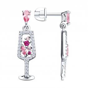 Серебряные серьги SOKOLOV 94026680 с фианитом и рубиновым корундом 94026680 фото