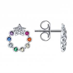 Серебряные серьги SOKOLOV 94026761-91 с фианитом и рубиновым корундом 94026761-91 фото